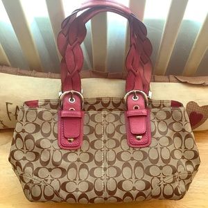 Coach Pink braided  handle signature tote